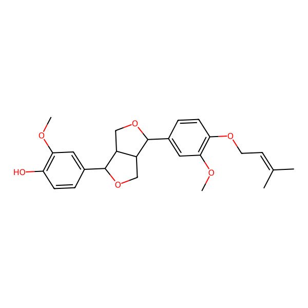 2D Structure of 2-Methoxy-4-[6-[3-methoxy-4-(3-methylbut-2-enoxy)phenyl]-1,3,3a,4,6,6a-hexahydrofuro[3,4-c]furan-3-yl]phenol