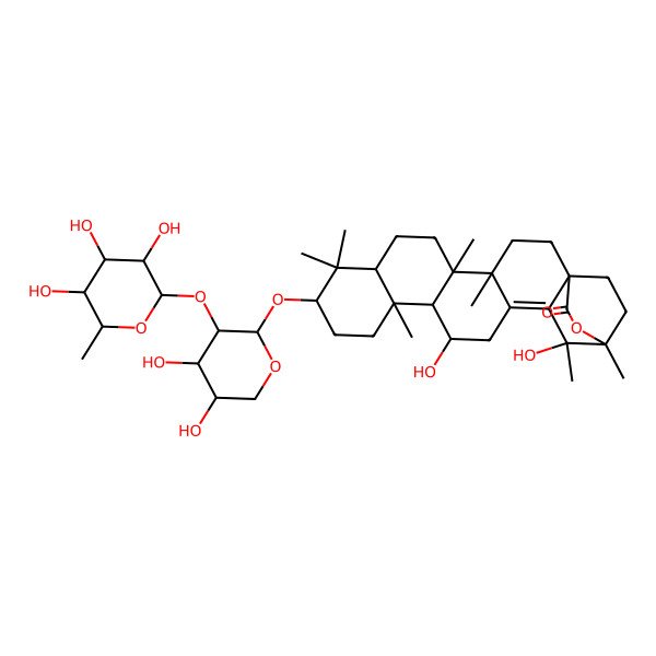 2D Structure of (1R,4S,5R,8R,10S,13S,14R,15S,19S,20S)-10-[(2S,3R,4S,5S)-4,5-dihydroxy-3-[(2S,3R,4R,5R,6S)-3,4,5-trihydroxy-6-methyloxan-2-yl]oxyoxan-2-yl]oxy-15,19-dihydroxy-4,5,9,9,13,19,20-heptamethyl-21-oxahexacyclo[18.2.2.01,18.04,17.05,14.08,13]tetracos-17-en-22-one