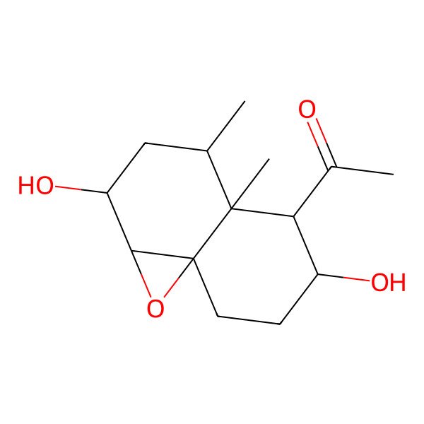 2D Structure of 1-[(1aR,2R,4R,4aR,5S,6S,8aS)-2,6-dihydroxy-4,4a-dimethyl-1a,2,3,4,5,6,7,8-octahydronaphtho[4a,5-b]oxiren-5-yl]ethanone