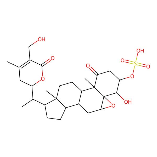 2D Structure of [6-Hydroxy-15-[1-[5-(hydroxymethyl)-4-methyl-6-oxo-2,3-dihydropyran-2-yl]ethyl]-2,16-dimethyl-3-oxo-8-oxapentacyclo[9.7.0.02,7.07,9.012,16]octadecan-5-yl] hydrogen sulfate
