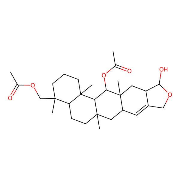 2D Structure of [(1S,3S,8R,9R,11R,12S,13S,14S,18R,19R)-12-acetyloxy-8-hydroxy-1,11,14,18-tetramethyl-7-oxapentacyclo[11.8.0.03,11.05,9.014,19]henicos-4-en-18-yl]methyl acetate