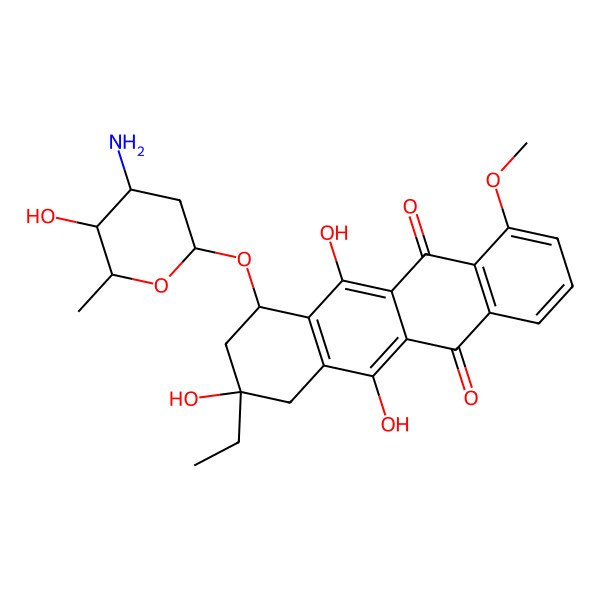 2D Structure of (7R,9R)-7-[(2R,4S,5S,6S)-4-amino-5-hydroxy-6-methyloxan-2-yl]oxy-9-ethyl-6,9,11-trihydroxy-4-methoxy-8,10-dihydro-7H-tetracene-5,12-dione