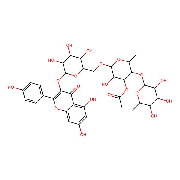 2D Structure of [(2S,3S,4R,5S,6R)-2-[[(2S,3S,4R,5S,6R)-6-[5,7-dihydroxy-2-(4-hydroxyphenyl)-4-oxochromen-3-yl]oxy-3,4,5-trihydroxyoxan-2-yl]methoxy]-3-hydroxy-6-methyl-5-[(2R,3S,4S,5S,6R)-3,4,5-trihydroxy-6-methyloxan-2-yl]oxyoxan-4-yl] acetate