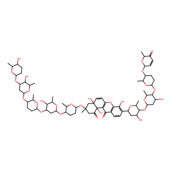 2D Structure of 4a,8,12b-trihydroxy-3-[5-[5-hydroxy-4-[5-[5-hydroxy-4-(5-hydroxy-6-methyloxan-2-yl)oxy-6-methyloxan-2-yl]oxy-6-methyloxan-2-yl]oxy-6-methyloxan-2-yl]oxy-6-methyloxan-2-yl]oxy-9-[4-hydroxy-5-[4-hydroxy-6-methyl-5-[6-methyl-5-[(6-methyl-5-oxo-2H-pyran-2-yl)oxy]oxan-2-yl]oxyoxan-2-yl]oxy-6-methyloxan-2-yl]-3-methyl-2,4-dihydrobenzo[a]xanthene-1,12-dione