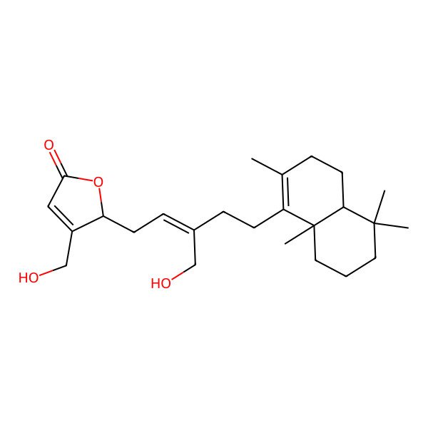 2D Structure of 2-[5-(2,5,5,8a-tetramethyl-3,4,4a,6,7,8-hexahydronaphthalen-1-yl)-3-(hydroxymethyl)pent-2-enyl]-3-(hydroxymethyl)-2H-furan-5-one
