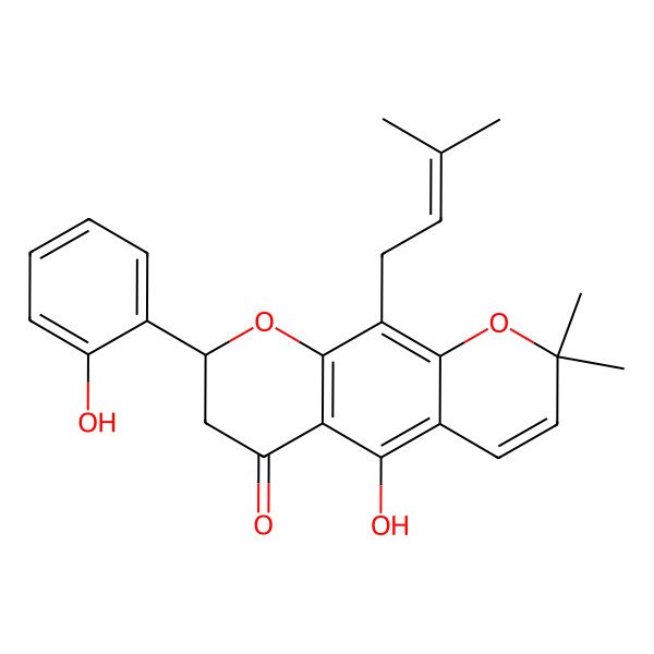 2D Structure of 5-Hydroxy-8-(2-hydroxyphenyl)-2,2-dimethyl-10-(3-methylbut-2-enyl)-7,8-dihydropyrano[3,2-g]chromen-6-one