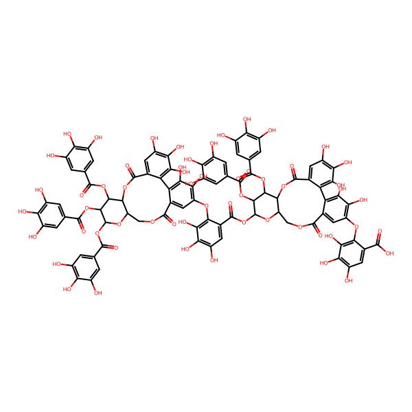 2D Structure of 3,4,5-Trihydroxy-2-[[3,4,5,22,23-pentahydroxy-8,18-dioxo-11,12-bis[(3,4,5-trihydroxybenzoyl)oxy]-13-[3,4,5-trihydroxy-2-[[3,4,5,22,23-pentahydroxy-8,18-dioxo-11,12,13-tris[(3,4,5-trihydroxybenzoyl)oxy]-9,14,17-trioxatetracyclo[17.4.0.02,7.010,15]tricosa-1(23),2,4,6,19,21-hexaen-21-yl]oxy]benzoyl]oxy-9,14,17-trioxatetracyclo[17.4.0.02,7.010,15]tricosa-1(23),2,4,6,19,21-hexaen-21-yl]oxy]benzoic acid