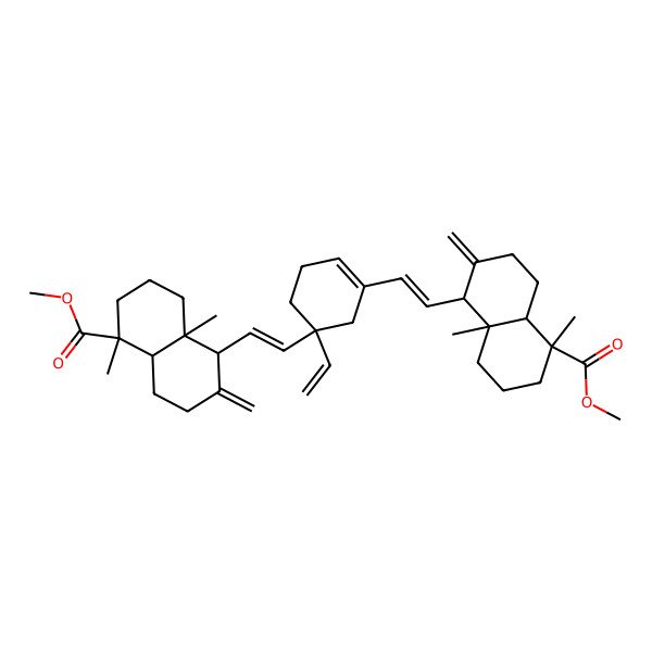 2D Structure of methyl 5-[2-[5-ethenyl-5-[2-(5-methoxycarbonyl-5,8a-dimethyl-2-methylidene-3,4,4a,6,7,8-hexahydro-1H-naphthalen-1-yl)ethenyl]cyclohexen-1-yl]ethenyl]-1,4a-dimethyl-6-methylidene-3,4,5,7,8,8a-hexahydro-2H-naphthalene-1-carboxylate