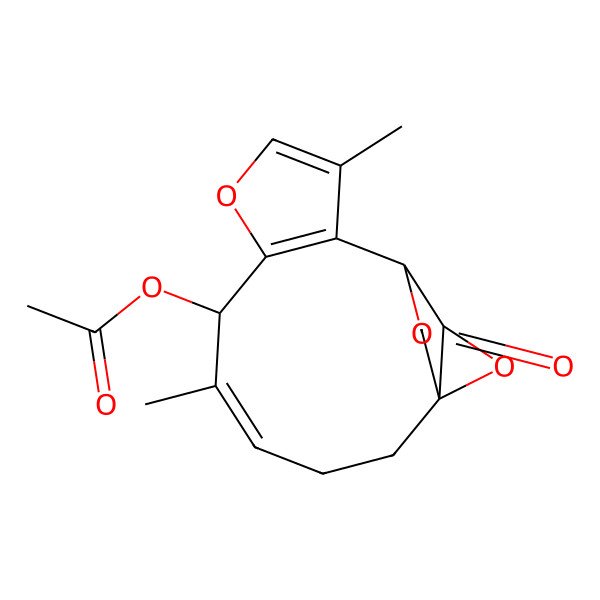 2D Structure of [(1S,4E,6R,12S,13S)-5,10-dimethyl-15-oxo-8,14,16-trioxatetracyclo[10.2.2.01,13.07,11]hexadeca-4,7(11),9-trien-6-yl] acetate