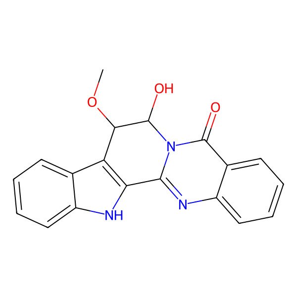 2D Structure of (11S,12R)-12-hydroxy-11-methoxy-3,13,21-triazapentacyclo[11.8.0.02,10.04,9.015,20]henicosa-1(21),2(10),4,6,8,15,17,19-octaen-14-one