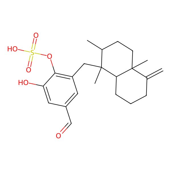 2D Structure of [2-[[(1S,2R,4aR,8aR)-1,2,4a-trimethyl-5-methylidene-3,4,6,7,8,8a-hexahydro-2H-naphthalen-1-yl]methyl]-4-formyl-6-hydroxyphenyl] hydrogen sulfate