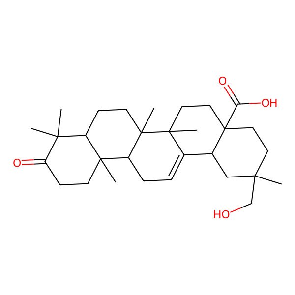 2D Structure of 2-(hydroxymethyl)-2,6a,6b,9,9,12a-hexamethyl-10-oxo-3,4,5,6,6a,7,8,8a,11,12,13,14b-dodecahydro-1H-picene-4a-carboxylic acid