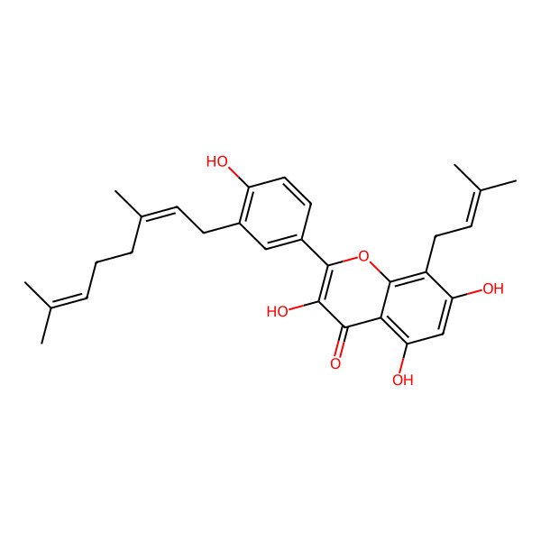 2D Structure of 2-[3-(3,7-Dimethylocta-2,6-dienyl)-4-hydroxyphenyl]-3,5,7-trihydroxy-8-(3-methylbut-2-enyl)chromen-4-one