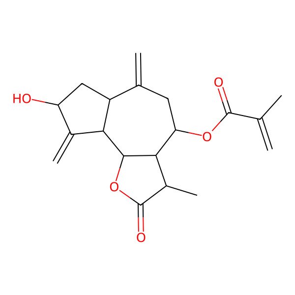 2D Structure of [(3S,3aR,4S,6aR,8S,9aR,9bR)-8-hydroxy-3-methyl-6,9-dimethylidene-2-oxo-3a,4,5,6a,7,8,9a,9b-octahydro-3H-azuleno[4,5-b]furan-4-yl] 2-methylprop-2-enoate