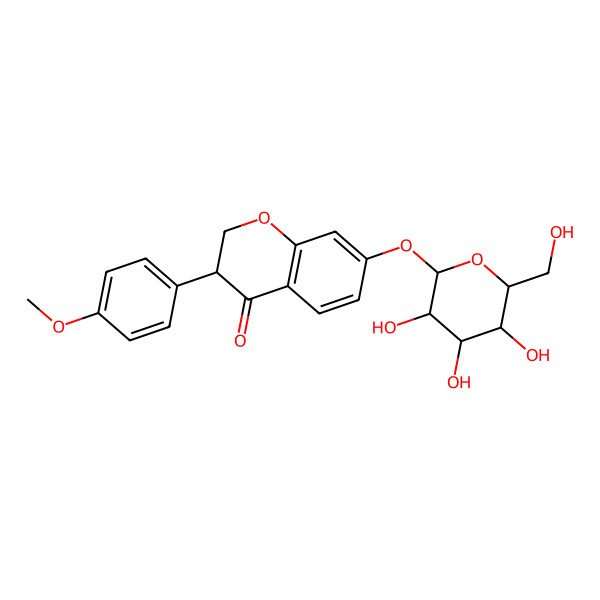 2D Structure of (3S)-3-(4-methoxyphenyl)-7-[(2S,3R,4S,5S,6R)-3,4,5-trihydroxy-6-(hydroxymethyl)oxan-2-yl]oxy-2,3-dihydrochromen-4-one