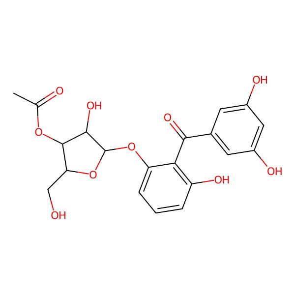 2D Structure of [(2S,3R,4R,5S)-5-[2-(3,5-dihydroxybenzoyl)-3-hydroxyphenoxy]-4-hydroxy-2-(hydroxymethyl)oxolan-3-yl] acetate