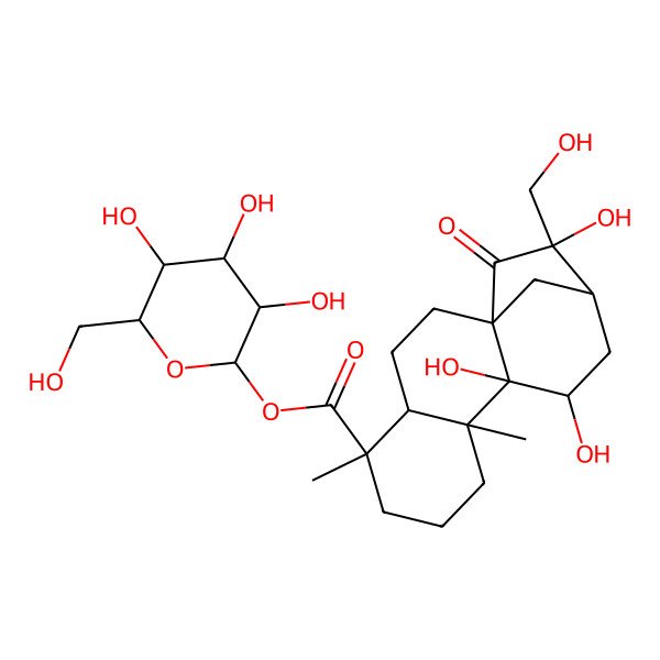 2D Structure of [(2S,3R,4S,5S,6R)-3,4,5-trihydroxy-6-(hydroxymethyl)oxan-2-yl] (1R,4S,5R,9R,10R,11S,13S,14S)-10,11,14-trihydroxy-14-(hydroxymethyl)-5,9-dimethyl-15-oxotetracyclo[11.2.1.01,10.04,9]hexadecane-5-carboxylate