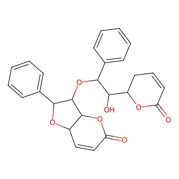 2D Structure of (2R,3R,3aR,7aS)-3-[(1R,2R)-2-hydroxy-2-[(2R)-6-oxo-2,3-dihydropyran-2-yl]-1-phenylethoxy]-2-phenyl-2,3,3a,7a-tetrahydrofuro[3,2-b]pyran-5-one