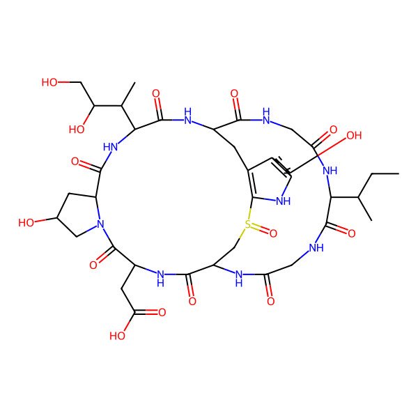 2D Structure of 2-[(1S,4S,10S,13S,16S,34S)-34-[(2R)-butan-2-yl]-13-[(2R,3R)-3,4-dihydroxybutan-2-yl]-8,22-dihydroxy-2,5,11,14,27,30,33,36,39-nonaoxo-27lambda4-thia-3,6,12,15,25,29,32,35,38-nonazapentacyclo[14.12.11.06,10.018,26.019,24]nonatriaconta-18(26),19(24),20,22-tetraen-4-yl]acetic acid