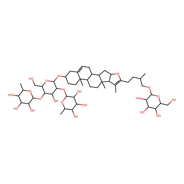 2D Structure of (2R,3R,4R,5R,6S)-2-[(2R,3S,4S,5R,6R)-4-hydroxy-2-(hydroxymethyl)-5-[(2R,3R,4R,5R,6S)-3,4,5-trihydroxy-6-methyloxan-2-yl]oxy-6-[[(1S,2S,4S,8S,9S,12S,13R,16S)-7,9,13-trimethyl-6-[(3S)-3-methyl-4-[(2R,3R,4S,5S,6R)-3,4,5-trihydroxy-6-(hydroxymethyl)oxan-2-yl]oxybutyl]-5-oxapentacyclo[10.8.0.02,9.04,8.013,18]icosa-6,18-dien-16-yl]oxy]oxan-3-yl]oxy-6-methyloxane-3,4,5-triol