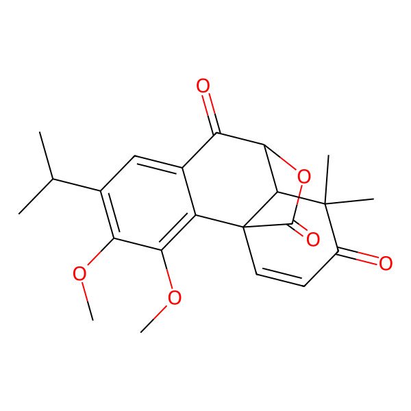 2D Structure of 3,4-Dimethoxy-11,11-dimethyl-5-propan-2-yl-16-oxatetracyclo[7.5.2.01,10.02,7]hexadeca-2,4,6,13-tetraene-8,12,15-trione