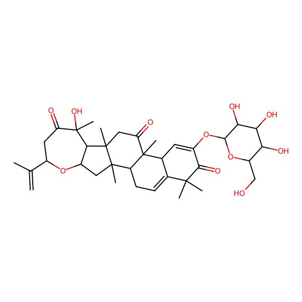 2D Structure of 9-Hydroxy-2,9,11,14,19,19-hexamethyl-6-prop-1-en-2-yl-17-[3,4,5-trihydroxy-6-(hydroxymethyl)oxan-2-yl]oxy-5-oxapentacyclo[12.8.0.02,11.04,10.015,20]docosa-16,20-diene-8,13,18-trione