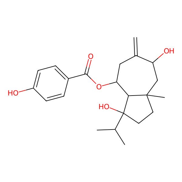 2D Structure of [(3R,3aS,4S,7R,8aR)-3,7-dihydroxy-8a-methyl-6-methylidene-3-propan-2-yl-2,3a,4,5,7,8-hexahydro-1H-azulen-4-yl] 4-hydroxybenzoate