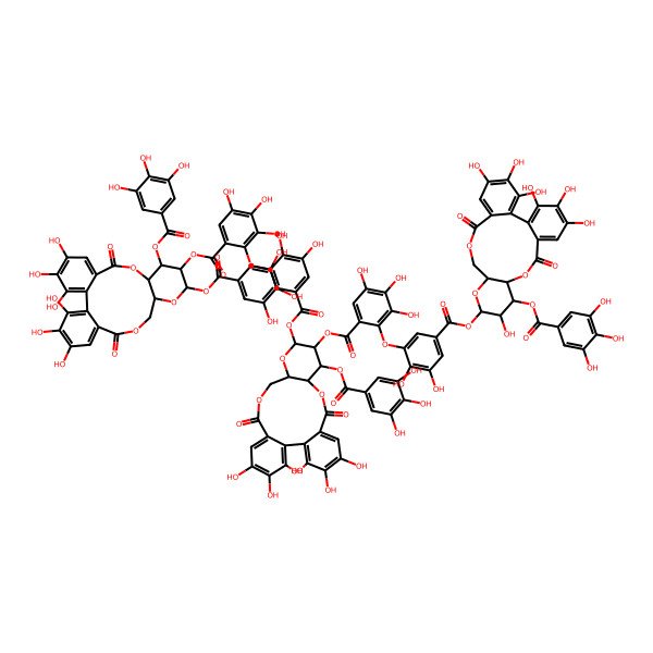 2D Structure of [(10R,11S,13S)-3,4,5,21,22,23-hexahydroxy-8,18-dioxo-11,13-bis[(3,4,5-trihydroxybenzoyl)oxy]-9,14,17-trioxatetracyclo[17.4.0.02,7.010,15]tricosa-1(23),2,4,6,19,21-hexaen-12-yl] 2-[5-[[(10R,11S,13S)-12-[2-[5-[[(10R,11R,13S)-3,4,5,12,21,22,23-heptahydroxy-8,18-dioxo-11-(3,4,5-trihydroxybenzoyl)oxy-9,14,17-trioxatetracyclo[17.4.0.02,7.010,15]tricosa-1(23),2,4,6,19,21-hexaen-13-yl]oxycarbonyl]-2,3-dihydroxyphenoxy]-3,4,5-trihydroxybenzoyl]oxy-3,4,5,21,22,23-hexahydroxy-8,18-dioxo-11-(3,4,5-trihydroxybenzoyl)oxy-9,14,17-trioxatetracyclo[17.4.0.02,7.010,15]tricosa-1(23),2,4,6,19,21-hexaen-13-yl]oxycarbonyl]-2,3-dihydroxyphenoxy]-3,4,5-trihydroxybenzoate