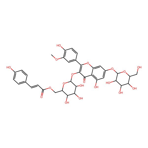 2D Structure of [(2S,3R,4R,5S,6R)-3,4,5-trihydroxy-6-[5-hydroxy-2-(4-hydroxy-3-methoxyphenyl)-4-oxo-7-[(2R,3S,4R,5R,6S)-3,4,5-trihydroxy-6-(hydroxymethyl)oxan-2-yl]oxychromen-3-yl]oxyoxan-2-yl]methyl (E)-3-(4-hydroxyphenyl)prop-2-enoate