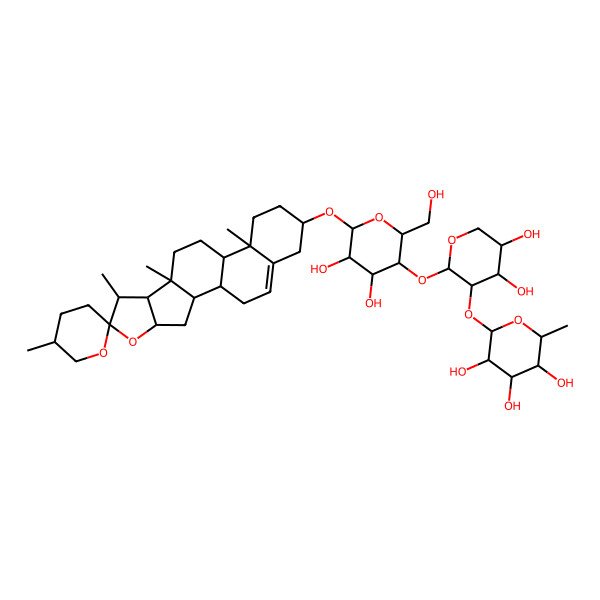 2D Structure of (2R,3S,4R,5R,6S)-2-[(2R,3S,4R,5S)-2-[(2S,3R,4S,5S,6S)-4,5-dihydroxy-2-(hydroxymethyl)-6-[(1R,2R,4R,5'R,6S,7R,8S,9R,12R,13R,16S)-5',7,9,13-tetramethylspiro[5-oxapentacyclo[10.8.0.02,9.04,8.013,18]icos-18-ene-6,2'-oxane]-16-yl]oxyoxan-3-yl]oxy-4,5-dihydroxyoxan-3-yl]oxy-6-methyloxane-3,4,5-triol