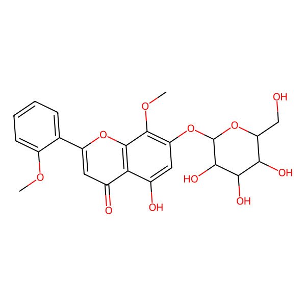 2D Structure of 5-Hydroxy-8-methoxy-2-(2-methoxyphenyl)-7-[3,4,5-trihydroxy-6-(hydroxymethyl)oxan-2-yl]oxychromen-4-one
