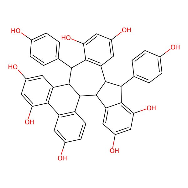 2D Structure of (1R,2S,9R,10S,17R,18R)-9,17-bis(4-hydroxyphenyl)heptacyclo[16.12.0.02,10.03,8.011,16.019,24.025,30]triaconta-3(8),4,6,11(16),12,14,19(24),20,22,25(30),26,28-dodecaene-5,7,13,15,21,23,27-heptol