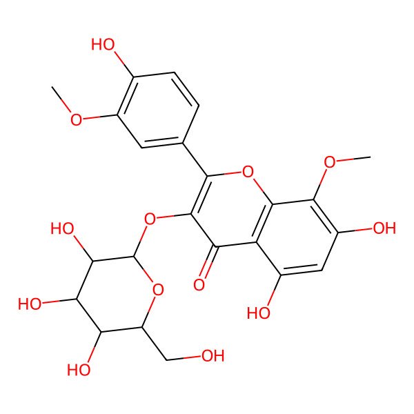2D Structure of 5,7-dihydroxy-2-(4-hydroxy-3-methoxyphenyl)-8-methoxy-3-[(2R,3R,4S,5S,6R)-3,4,5-trihydroxy-6-(hydroxymethyl)oxan-2-yl]oxychromen-4-one