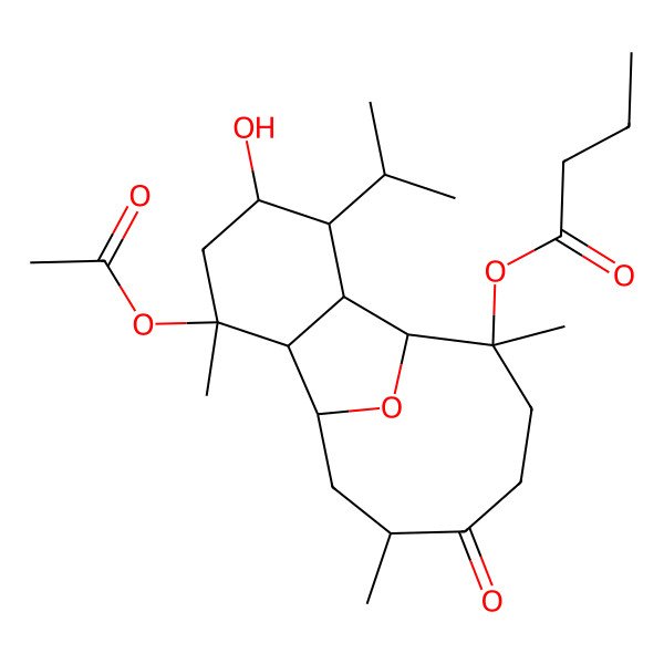 2D Structure of (3-Acetyloxy-5-hydroxy-3,9,13-trimethyl-12-oxo-6-propan-2-yl-15-oxatricyclo[6.6.1.02,7]pentadecan-9-yl) butanoate
