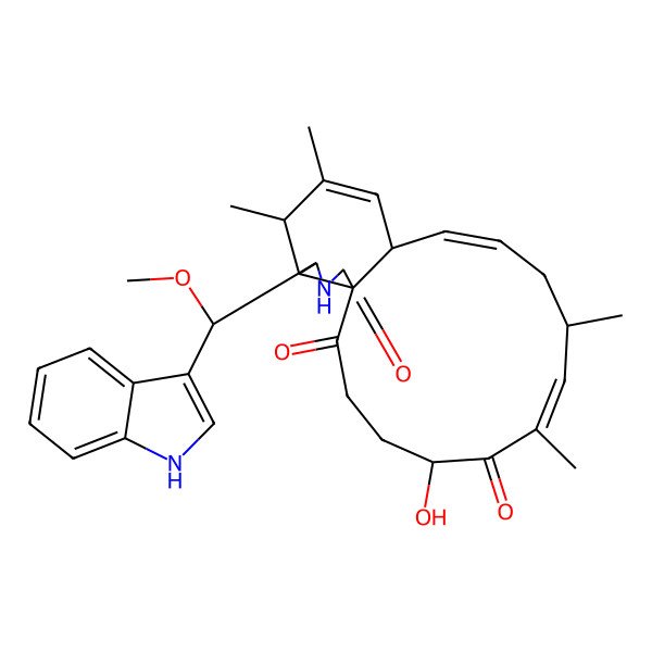 2D Structure of 5-hydroxy-18-[1H-indol-3-yl(methoxy)methyl]-7,9,15,16-tetramethyl-19-azatricyclo[11.7.0.01,17]icosa-7,11,14-triene-2,6,20-trione