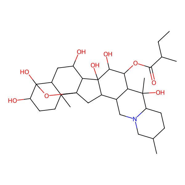 2D Structure of [(1S,2S,6S,9S,10S,11R,12R,13S,14S,15S,16R,18S,19S,22S,23S,25R)-10,13,14,16,22,23-hexahydroxy-6,10,19-trimethyl-24-oxa-4-azaheptacyclo[12.12.0.02,11.04,9.015,25.018,23.019,25]hexacosan-12-yl] (2S)-2-methylbutanoate