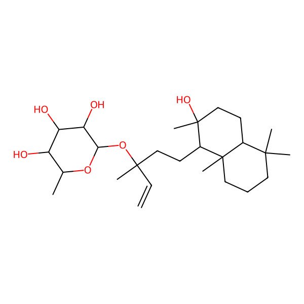 2D Structure of 2-[5-(2-hydroxy-2,5,5,8a-tetramethyl-3,4,4a,6,7,8-hexahydro-1H-naphthalen-1-yl)-3-methylpent-1-en-3-yl]oxy-6-methyloxane-3,4,5-triol