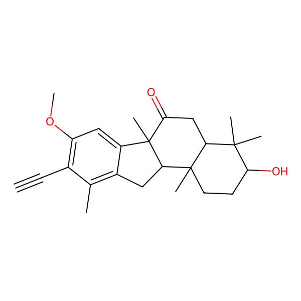 2D Structure of 9-ethynyl-3-hydroxy-8-methoxy-4,4,6a,10,11b-pentamethyl-2,3,4a,5,11,11a-hexahydro-1H-benzo[a]fluoren-6-one