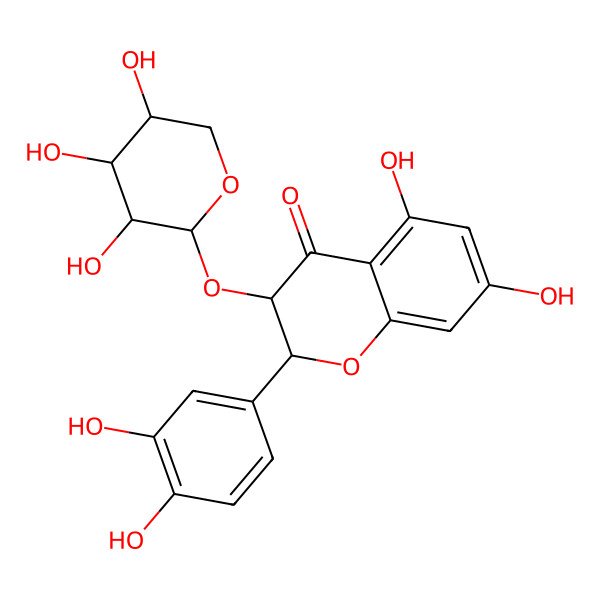 2D Structure of 2-(3,4-dihydroxyphenyl)-5,7-dihydroxy-3-[(2S,3R,4S,5R)-3,4,5-trihydroxyoxan-2-yl]oxy-2,3-dihydrochromen-4-one