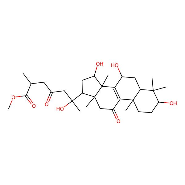 2D Structure of Methyl 6-hydroxy-2-methyl-4-oxo-6-(3,7,15-trihydroxy-4,4,10,13,14-pentamethyl-11-oxo-1,2,3,5,6,7,12,15,16,17-decahydrocyclopenta[a]phenanthren-17-yl)heptanoate