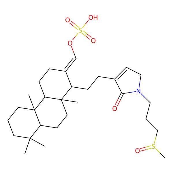 2D Structure of [(E)-[(1R,4aR,4bS,8aS,10aS)-4b,8,8,10a-tetramethyl-1-[2-[1-(3-methylsulfinylpropyl)-5-oxo-2H-pyrrol-4-yl]ethyl]-1,3,4,4a,5,6,7,8a,9,10-decahydrophenanthren-2-ylidene]methyl] hydrogen sulfate
