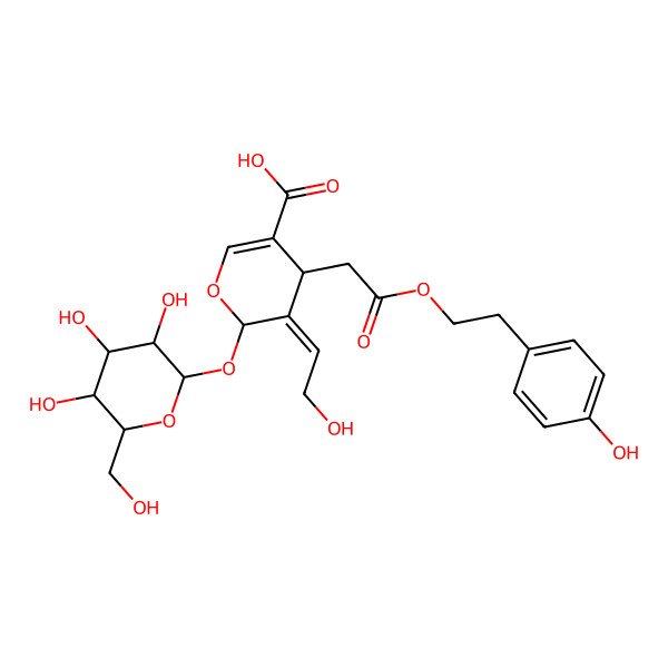 2D Structure of (4S,5E,6S)-5-(2-hydroxyethylidene)-4-[2-[2-(4-hydroxyphenyl)ethoxy]-2-oxoethyl]-6-[(2S,3R,4S,5S,6R)-3,4,5-trihydroxy-6-(hydroxymethyl)oxan-2-yl]oxy-4H-pyran-3-carboxylic acid