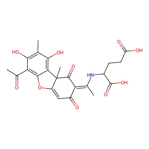 2D Structure of (2R)-2-[1-[(9bR)-6-acetyl-7,9-dihydroxy-8,9b-dimethyl-1,3-dioxodibenzofuran-2-ylidene]ethylamino]pentanedioic acid