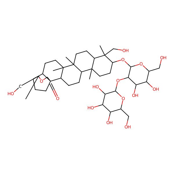 2D Structure of (1R,2S,5R,6R,9S,10S,11R,14R,15R,18S,19S,20R)-9-[(2R,3R,4S,5S,6R)-4,5-dihydroxy-6-(hydroxymethyl)-3-[(2S,3R,4S,5S,6R)-3,4,5-trihydroxy-6-(hydroxymethyl)oxan-2-yl]oxyoxan-2-yl]oxy-10,20-bis(hydroxymethyl)-6,10,14,15,20-pentamethyl-21-oxahexacyclo[17.3.2.01,18.02,15.05,14.06,11]tetracosan-22-one