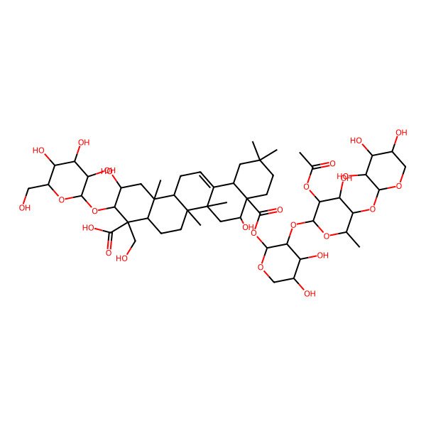 2D Structure of 8a-[3-[3-Acetyloxy-4-hydroxy-6-methyl-5-(3,4,5-trihydroxyoxan-2-yl)oxyoxan-2-yl]oxy-4,5-dihydroxyoxan-2-yl]oxycarbonyl-2,8-dihydroxy-4-(hydroxymethyl)-6a,6b,11,11,14b-pentamethyl-3-[3,4,5-trihydroxy-6-(hydroxymethyl)oxan-2-yl]oxy-1,2,3,4a,5,6,7,8,9,10,12,12a,14,14a-tetradecahydropicene-4-carboxylic acid