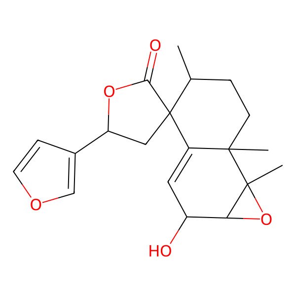 2D Structure of (1aR,2R,4R,5R,5'R,7aS,7bS)-5'-(furan-3-yl)-2-hydroxy-5,7a,7b-trimethylspiro[2,5,6,7-tetrahydro-1aH-naphtho[1,2-b]oxirene-4,3'-oxolane]-2'-one