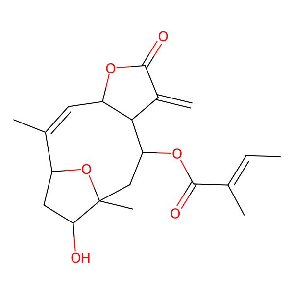 2D Structure of [(1S,2Z,4S,8R,9R,11R,12S)-12-hydroxy-2,11-dimethyl-7-methylidene-6-oxo-5,14-dioxatricyclo[9.2.1.04,8]tetradec-2-en-9-yl] (Z)-2-methylbut-2-enoate