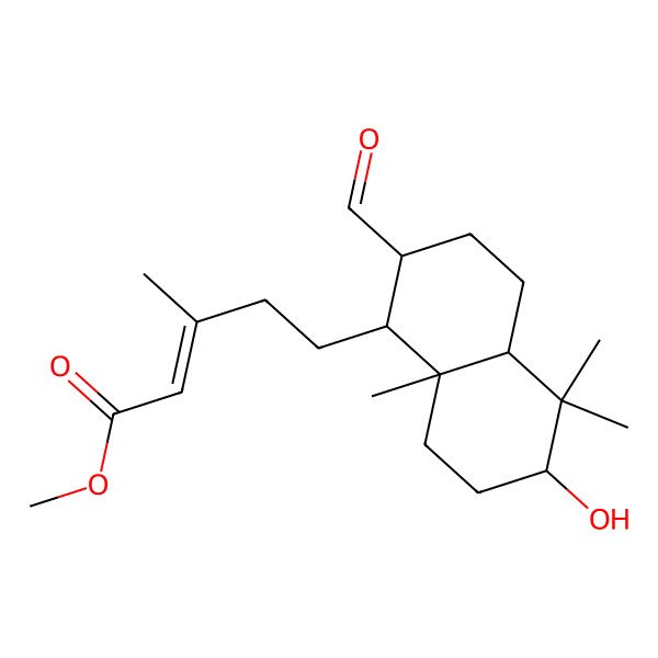 2D Structure of Methyl 5-(2-formyl-6-hydroxy-5,5,8a-trimethyl-1,2,3,4,4a,6,7,8-octahydronaphthalen-1-yl)-3-methylpent-2-enoate