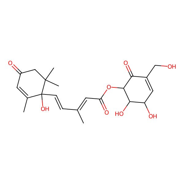 2D Structure of [5,6-Dihydroxy-3-(hydroxymethyl)-2-oxocyclohex-3-en-1-yl] 5-(1-hydroxy-2,6,6-trimethyl-4-oxocyclohex-2-en-1-yl)-3-methylpenta-2,4-dienoate