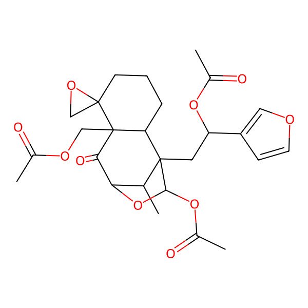 2D Structure of [11-Acetyloxy-1-[2-acetyloxy-2-(furan-3-yl)ethyl]-12-methyl-8-oxospiro[10-oxatricyclo[7.2.1.02,7]dodecane-6,2'-oxirane]-7-yl]methyl acetate